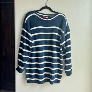 Striped Chunky Knit Sweater Coastal Cottagecore Nautical Oversized Grandmacore L